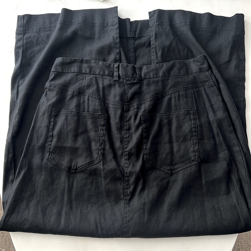 Pilcro x Anthropologie The Madi Front Slit Midi Linen Blend Skirt Black Sz 12 - Picture 4 of 7